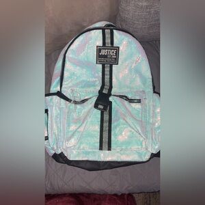 Justice Holographic Backpack with Bold Text